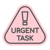 Sticker triangulaire rose avec un point d'exclamation et le texte 'URGENT TASK'